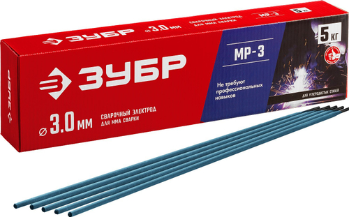 ЗУБР электрод сварочный МР-3 рутиловый, d 3.0 х 350 мм, 5 кг в коробке.