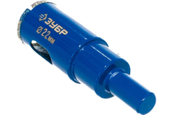 Алмазная коронка с центрирующим сверлом по керамике и стеклу ЗУБР Профессионал Р60, трехгранный хвостовик, 22 мм, для дрели 29850-22