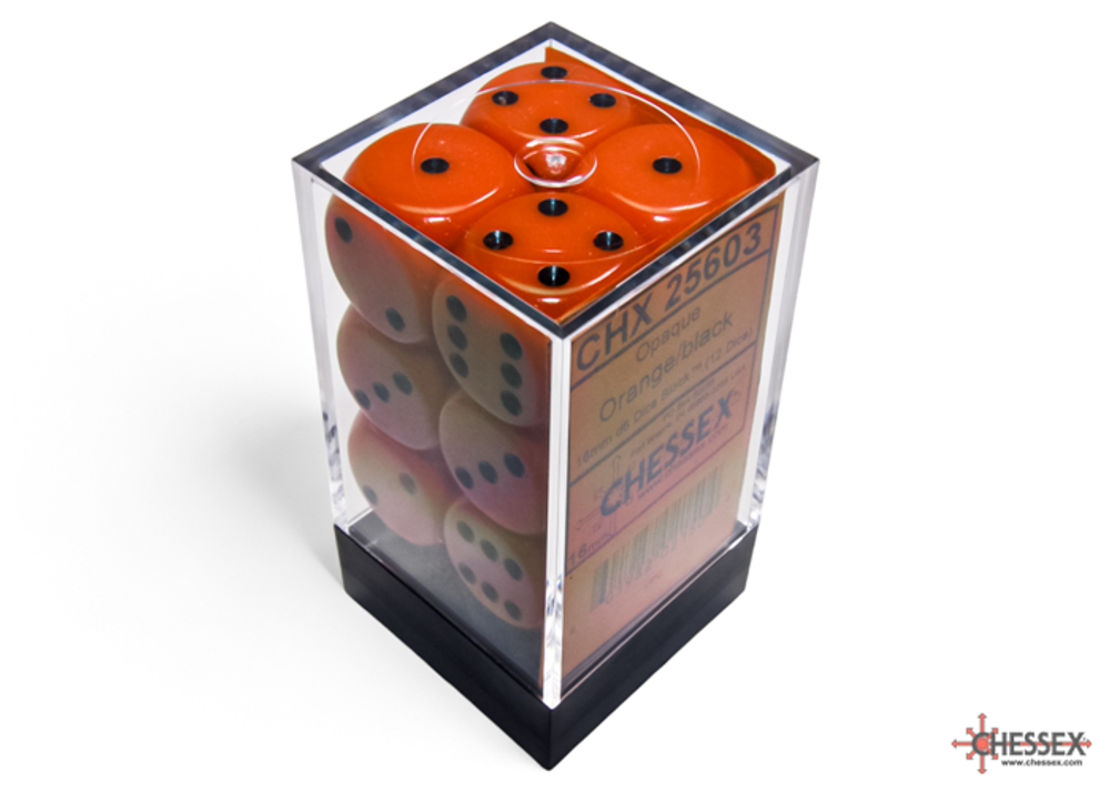 Chessex 12-D6 set (16mm) - Opaque Orange/Black