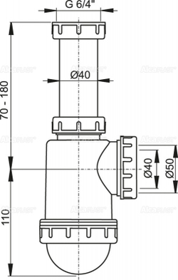 Сифон Alca Plast A443-DN50/40 для мойки с накидной гайкой 6/4"