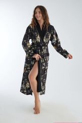 Женский халат шелк махра 8040 черный NUSA Турция