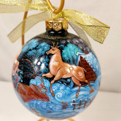 Шар новогодний (круговая роспись Палех) "Серебряное копытце" в коробке