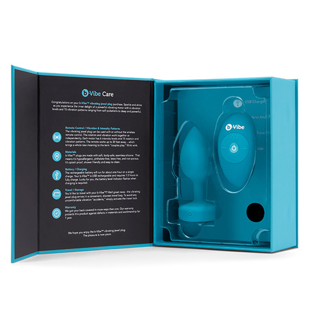 Бирюзовая вибрирующая втулка b-Vibe Vibrating Jewel Plug S/M BV-030-TL
