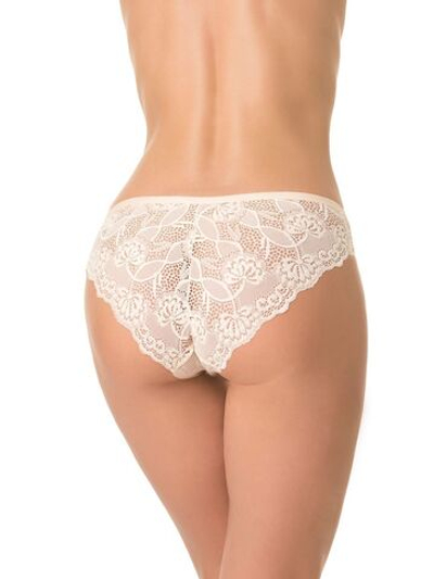 Полосатые трусы-бразилиана с задней частью из кружева (Размер: S) (Цвет: бежевый)