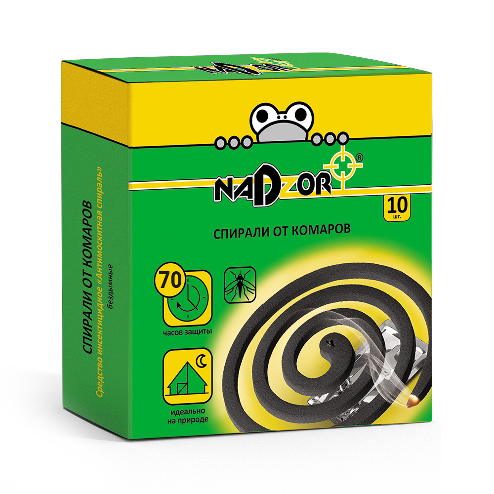 Спирали от комаров малодымные без запаха черные 10 шт NADZOR ISM004B