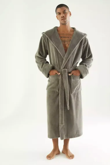 Махровый мужской халат 7230 хаки Nusa Турция