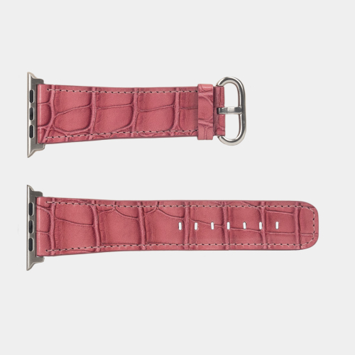 Ремешок для Apple Watch 44/45/46 mm из кожи крокодила, розового цвета