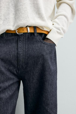 ZARA ДЖИНСЫ STRAIGHT FIT ИЗ ХЛОПКА И КОНОПЛИ, СИНИЙ