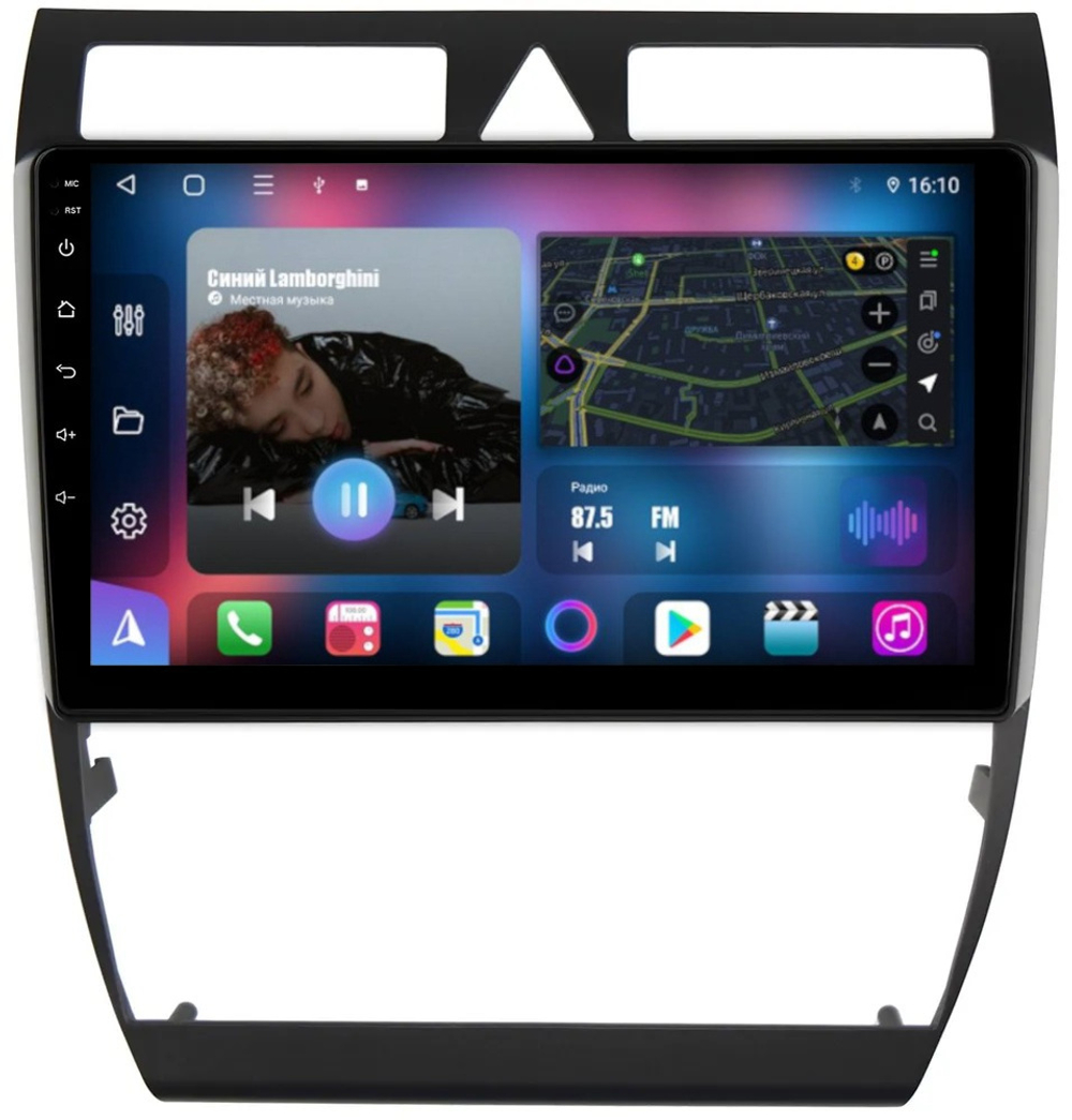 Магнитола для Audi A6 2001-2004 (C5) - FarCar 102M монитор 9" QLED на Android 13, 8 ядер (TS18), CarPlay, 4G SIM-слот