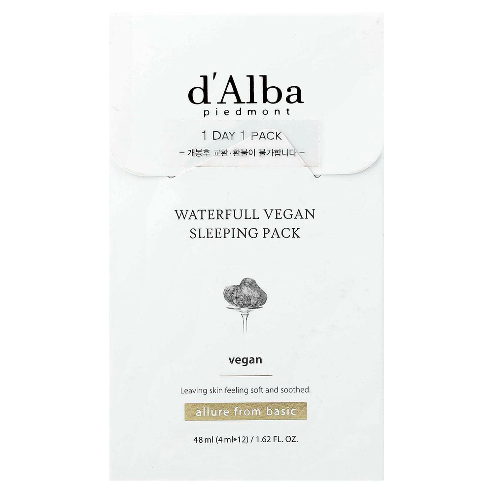 d'Alba, Waterfull, веганская ночная маска, 12 пакетиков по 4 мл (0,13 жидк. унции)