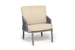 "Верона" кресло плетеное из роупа, каркас алюминий светло-серый (RAL7035) муар, роуп светло-серый круглый, ткань Mossle светло-бежевая