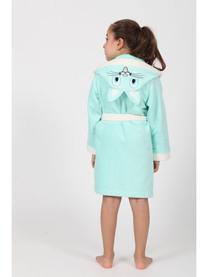 Халат детский  бамбуковый с капюшоном КОШЕЧКА бирюза  NUSA Турция