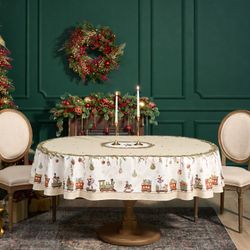 СКАТЕРТЬ ОВАЛЬНАЯ "ЩЕЛКУНЧИК" ,160Х220СМ БЕЖЕВЫЙ ,100% ХЛОПОК ,ТВИЛ