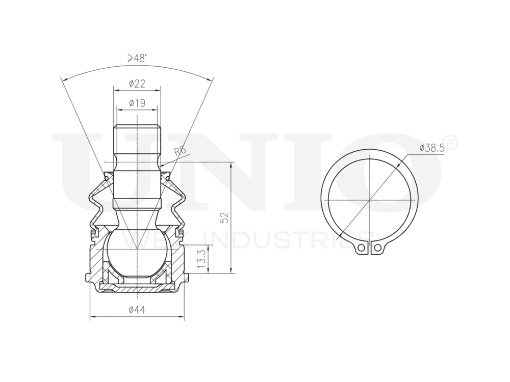 Опора шаровая передняя нижняя UNIO SSP-20147