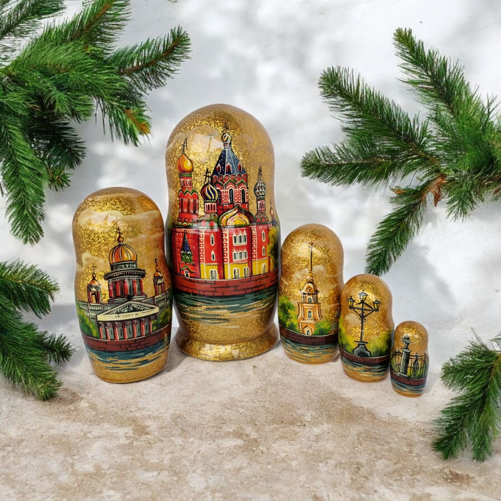 Матрешка "Виды города" 5 мест