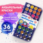 Краски акварельные BRAUBERG "PREMIUM" 36 цветов круглые кюветы 23 мм пенал (4 штуки в упаковке)