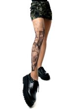 Колготки +size с принтом по религиозным мотивам на правой ножке (Размер: XL-XXL) (Цвет: бежевый)