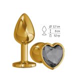 Золотистая анальная втулка с чёрным кристаллом-сердцем - 7 см