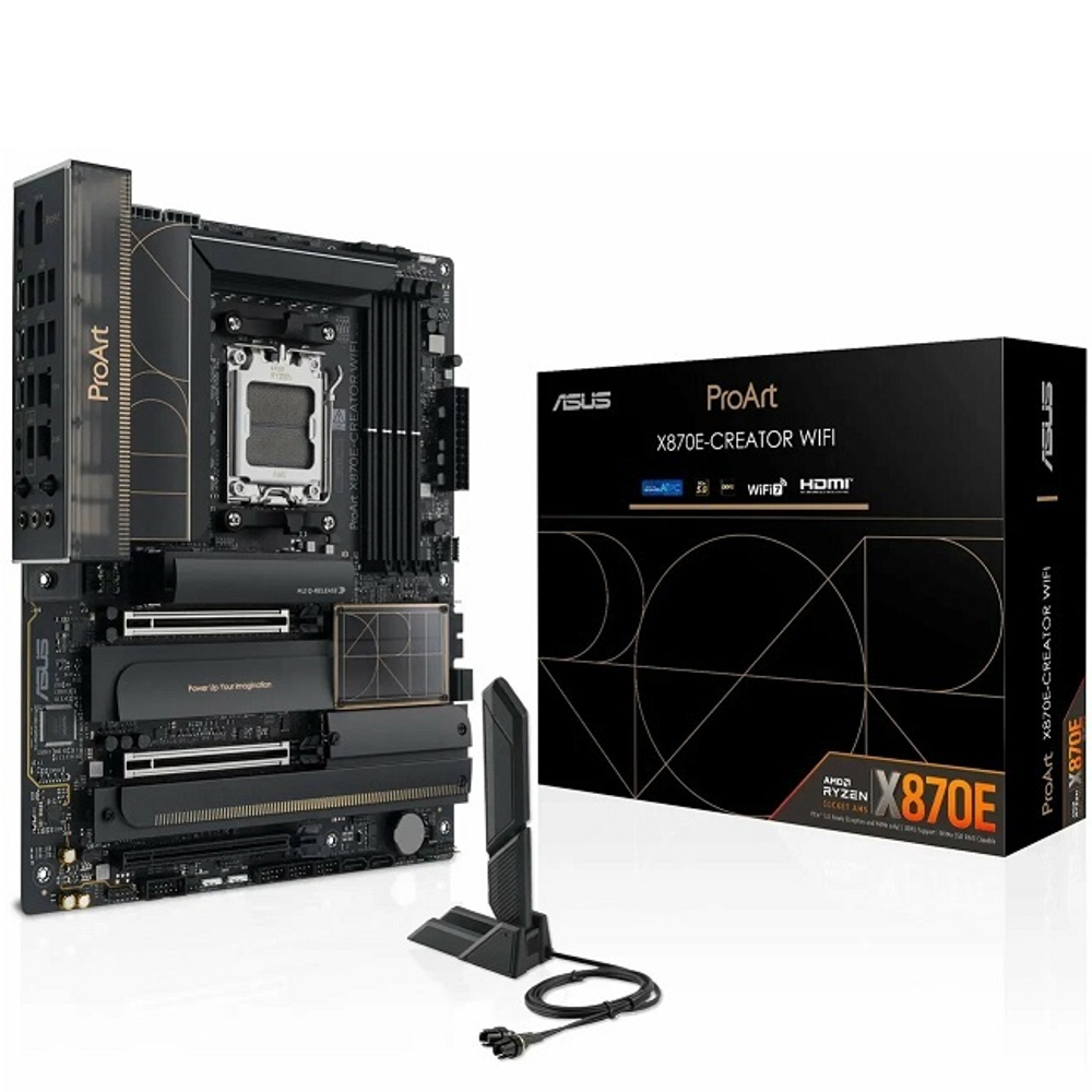 Материнская плата ASUS ProArt X870E-CREATOR WIFI (AM5/AMD X870E/4xDDR5/3xPCI-Ex16/4xM.2/SB7.1/Wi-Fi/BT/GLAN/DP/HDMI/ATX)