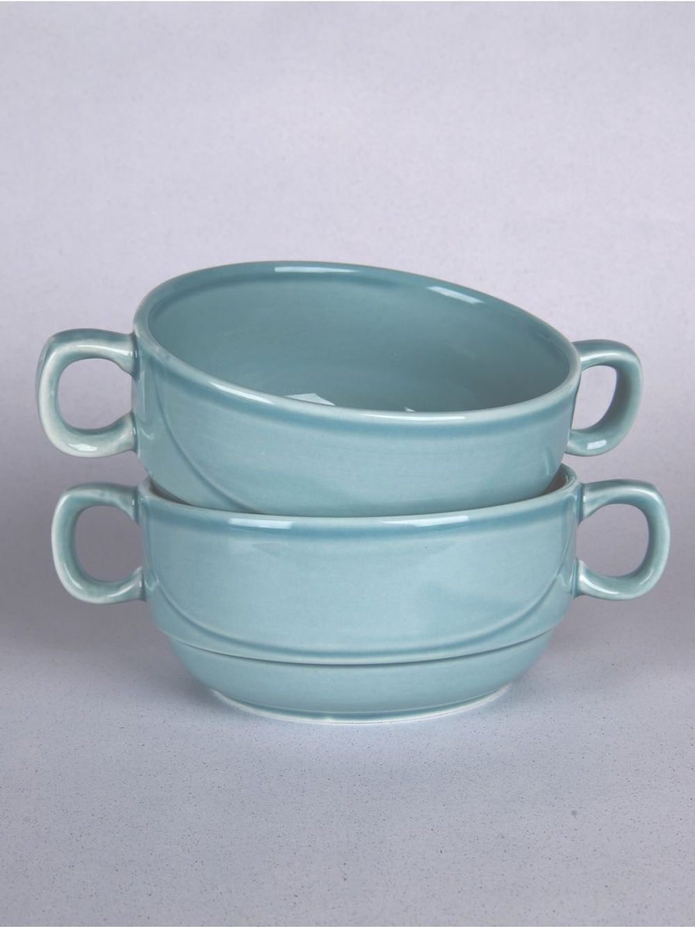 Бульонница супница с ручками фарфоровая тёмно-серый набор 2 шт в стиле акварель