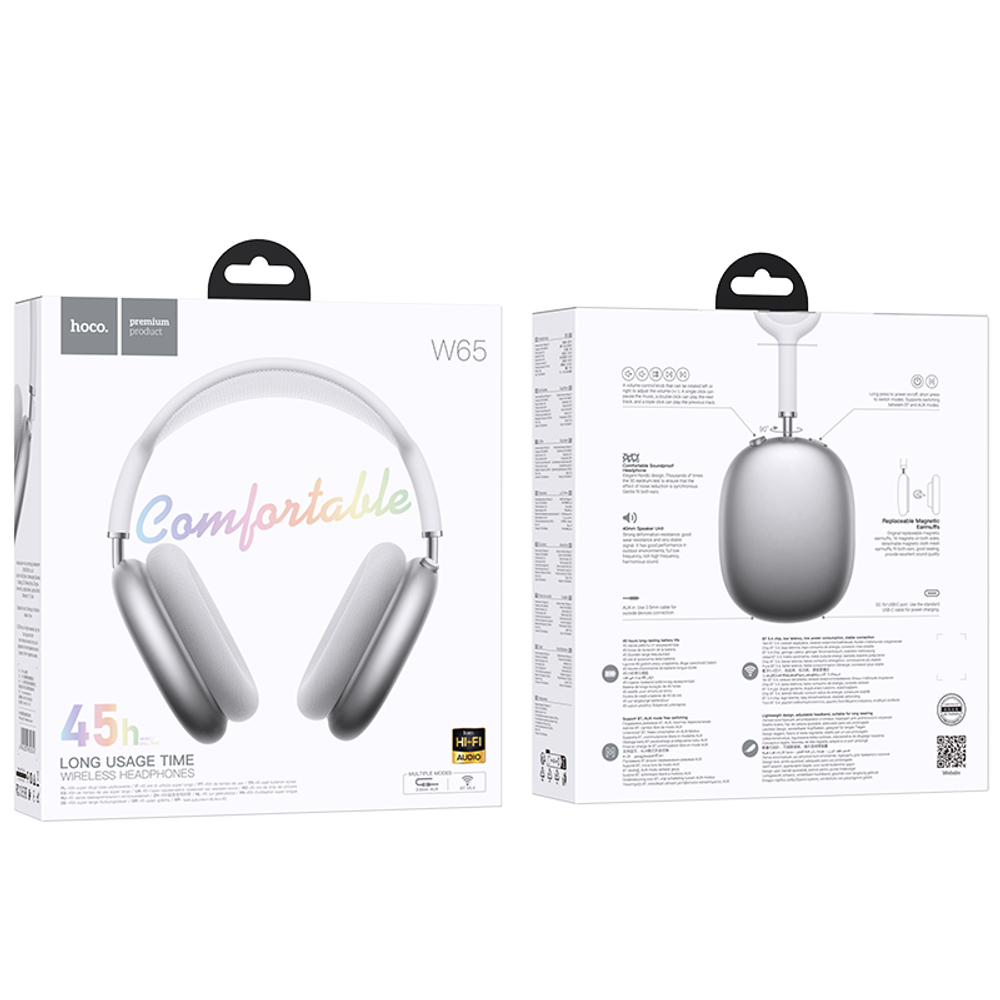 Полноразмерные Bluetooth наушники HOCO W65 (серебро), мятая упаковка