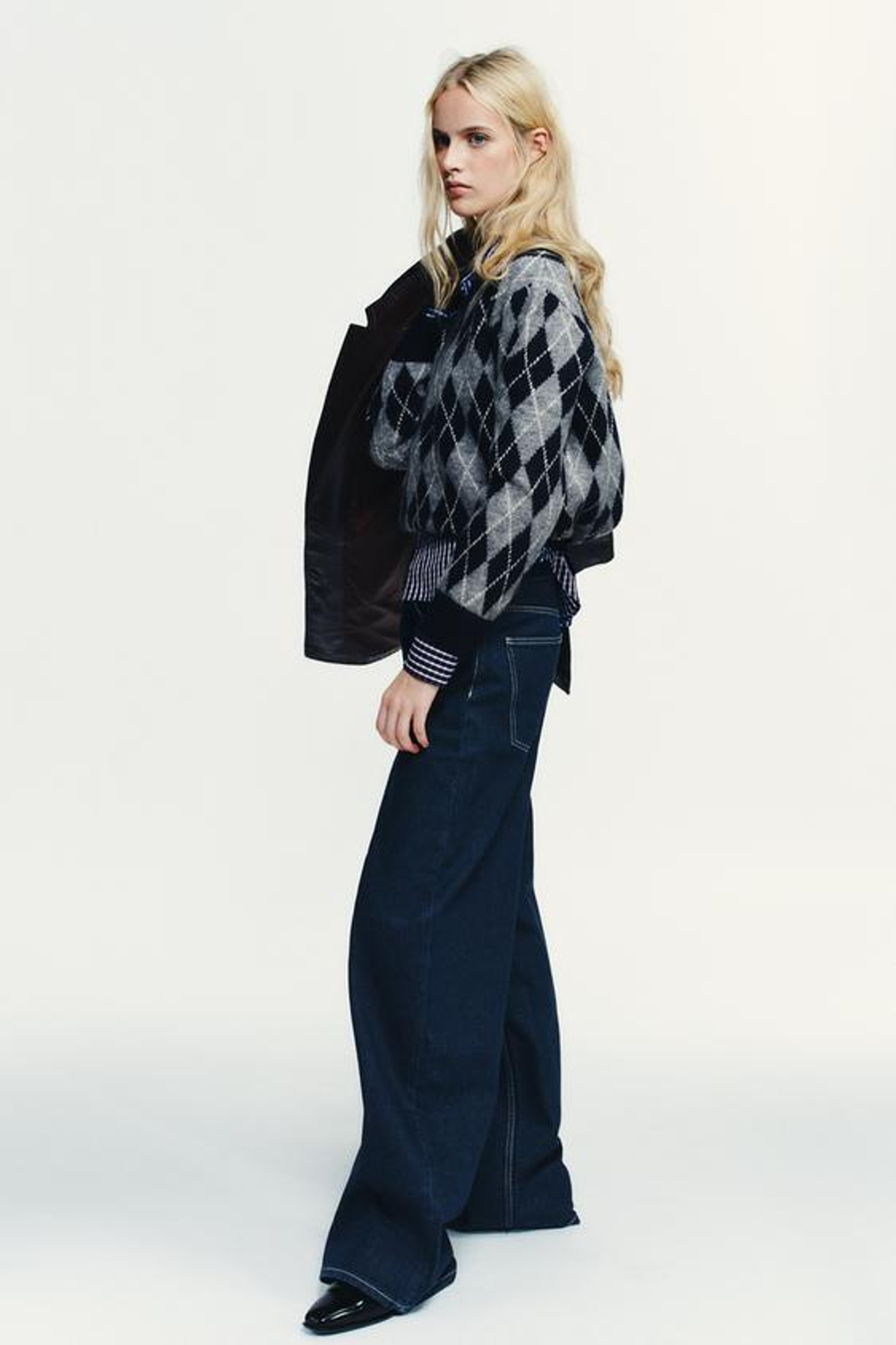 ZARA ДЖИНСЫ TRF EXTRA WIDE LEG С ВЫСОКОЙ ПОСАДКОЙ, ТЕМНЫЙ ИНДИГО