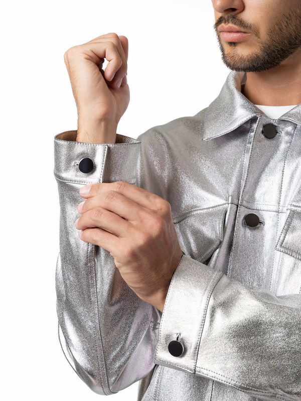Куртка джинсовая серебро - фото 4