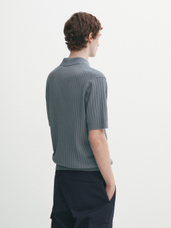 Massimo Dutti Поло в рубчик с короткими рукавами, серо-синий