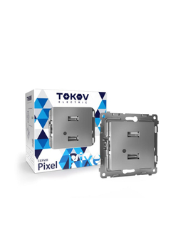 Розетка 2-м USB СП Pixel тип A+A 5В 1х2.1А 2х1.05А механизм алюм. TOKOV ELECTRIC TKE-PX-2USB-C03
