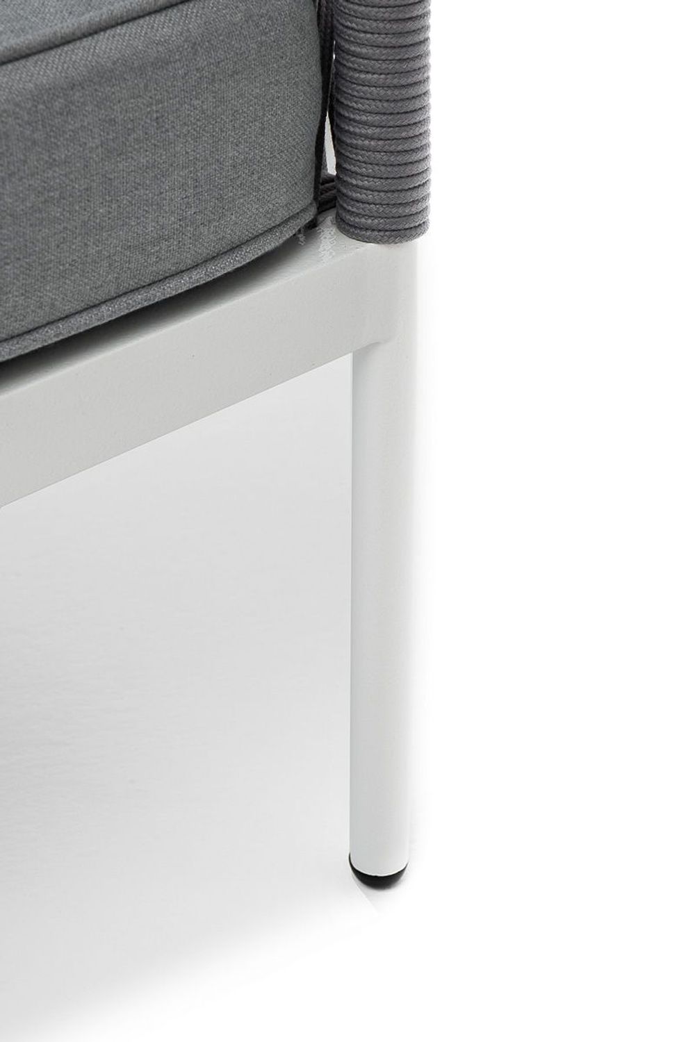 "Канны" левый модуль плетеный из роупа, каркас алюминий белый шагрень, роуп светло-серый круглый, ткань светло-серая