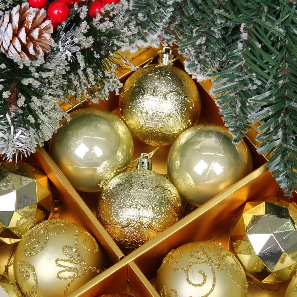 Новогодние шары «Зимняя вечеринка» 6 см (набор 16 шт), Золото