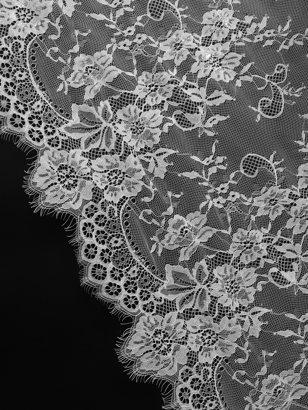 Кружево шантильи теплое белое широкое неэластичное ширина 1,5 м купон 2.9 м