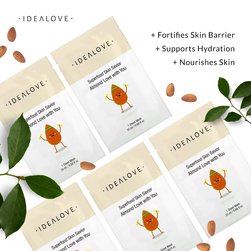 Idealove, Superfood Skin Savior, маска для лица с суперфудами, миндаль, 5 шт. по 20 мл (0,68 жидк. унции)