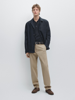 Massimo Dutti Зауженные брюки из смесовой хлопковой ткани, зеленый