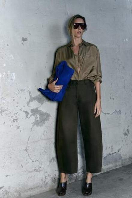 ZARA ШИРОКИЕ БРЮКИ В ЕЛОЧКУ — ZW COLLECTION, ТЕМНО-КОРИЧНЕВЫЙ