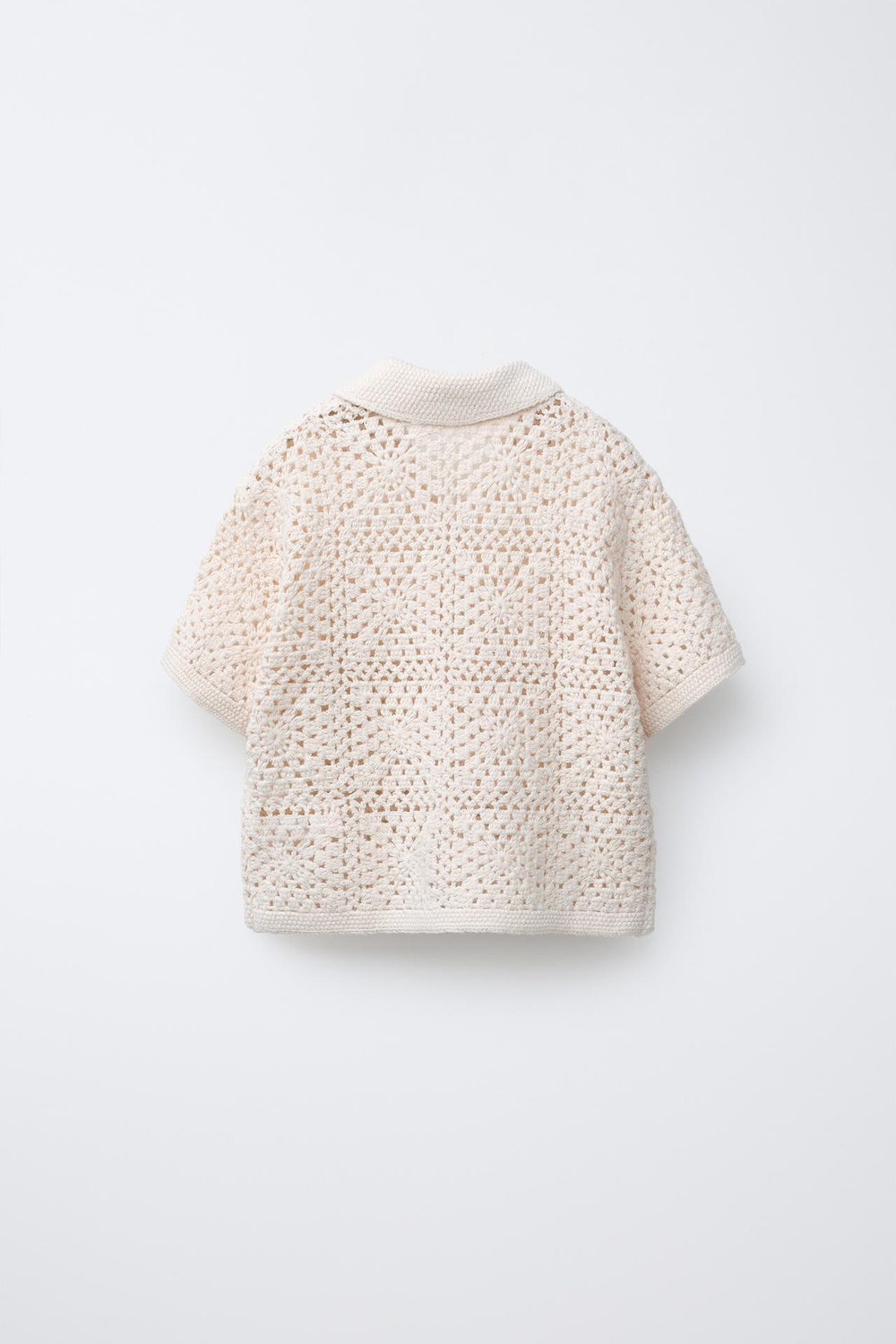 ZARA ТРИКОТАЖНАЯ РУБАШКА ИЗ КРУЖЕВА КРОШЕ, ЭКРЮ