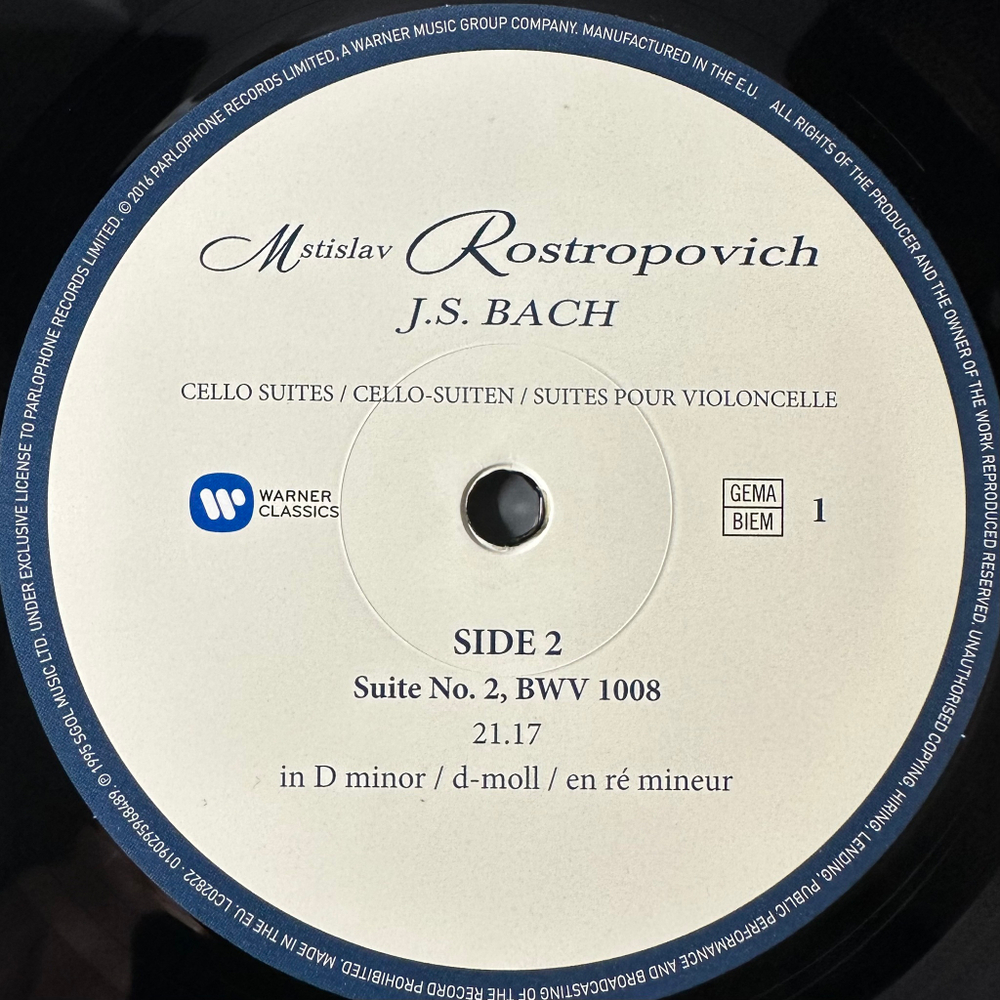 Мстислав Ростропович – Бах: Сюиты для виолончели 4LP (Европа 2016г.)