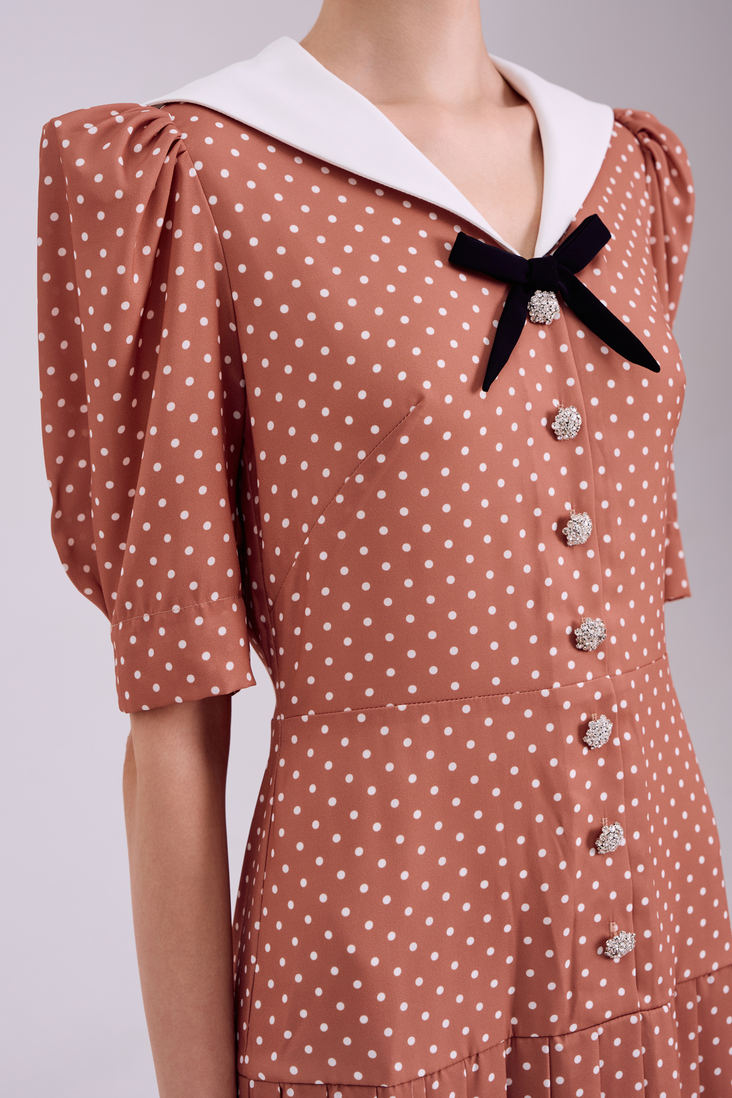 Платье Primavera (Примавера) коричневый в горошек