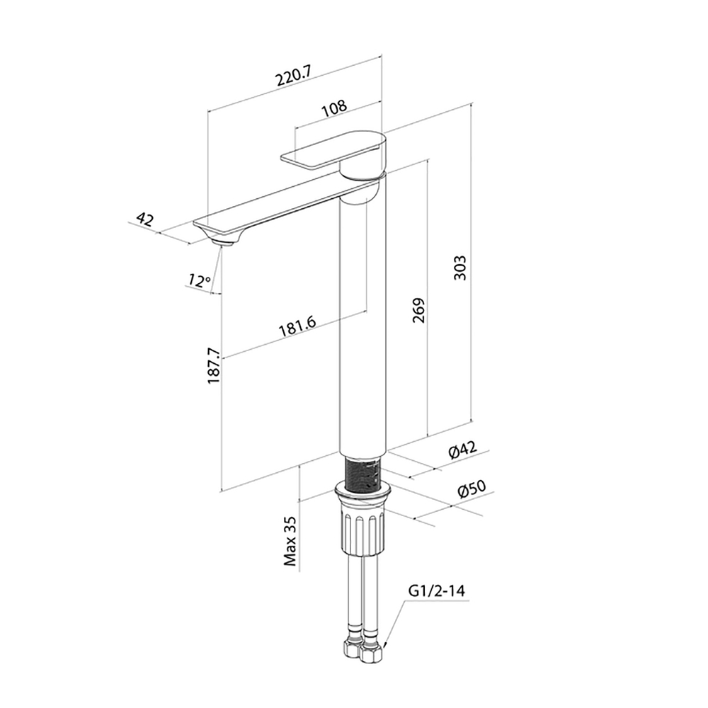 Смеситель для раковины 35к Milardo MAZBN01M01 "Maze" высокий, литой, нерж. сталь,  п/гайку, САТИН