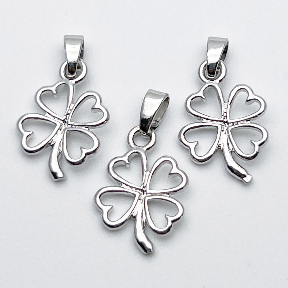 Подвеска Клевер, цвет серебро, размер 18*12 мм + бейл, цена за 1 шт