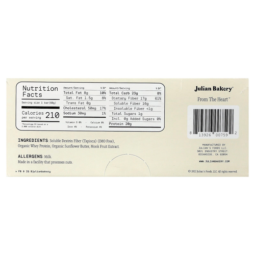 Julian Bakery, батончик сывороточного протеина, со вкусом сладких кремов, 12 батончиков по 60 г (2,1 унции)