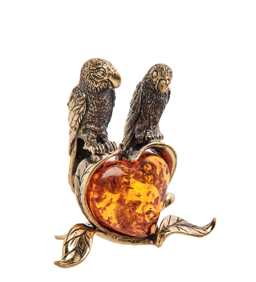 Народные промыслы AM-3168 Фигурка «Попугаи Неразлучники» (латунь, янтарь)