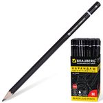 Карандаш чернографитный BRAUBERG, 1 шт., "Touch line", Н, без резинки, корпус черный, заточенный, 180625
