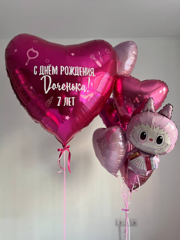 Воздушные шары Лабубу розовый/фуксия/малиновый №3809