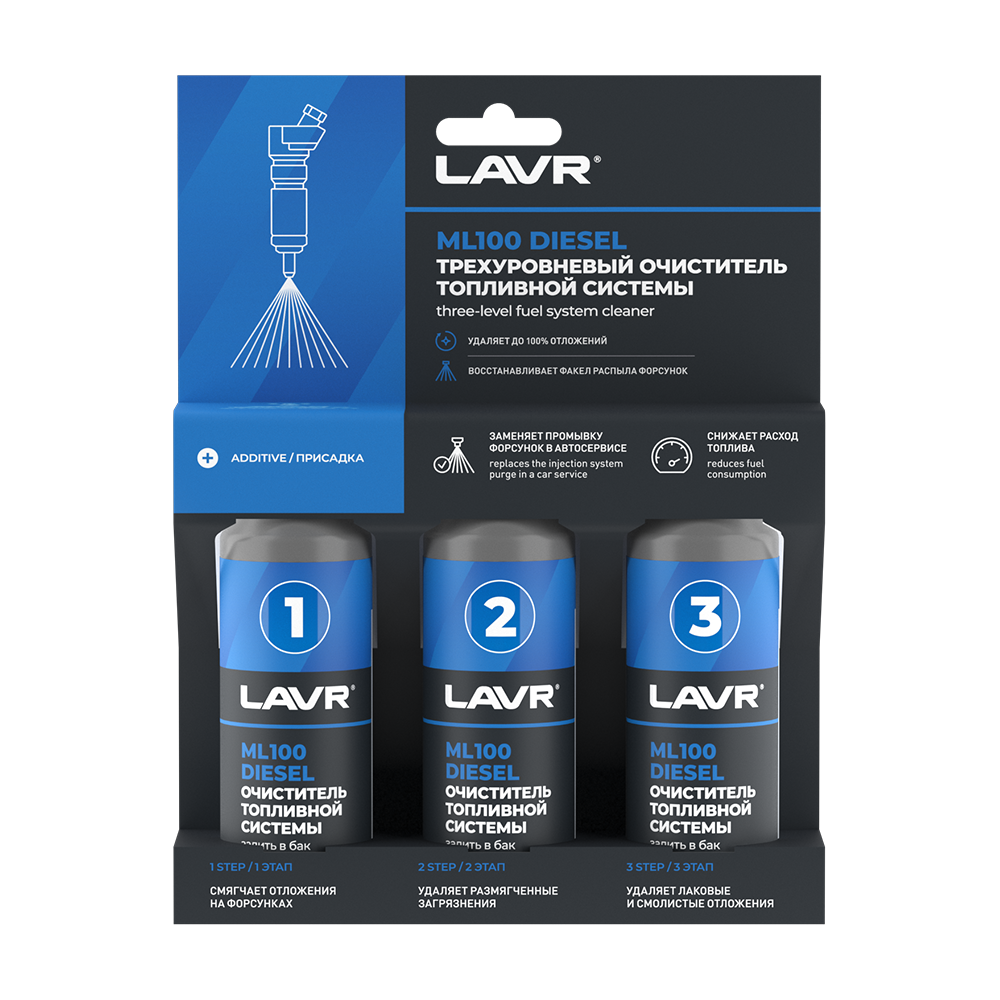 ОЧИСТКА ТОПЛИВНОЙ СИСТЕМЫ LAVR ML100 DIESEL 3Х120МЛ LN2138