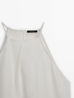 Massimo Dutti Короткий топ из льняной смеси, кремовый