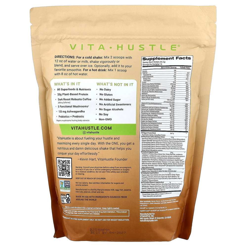 VitaHustle, One Superfood Protein, кофе латте, 670 г (1,47 фунта)