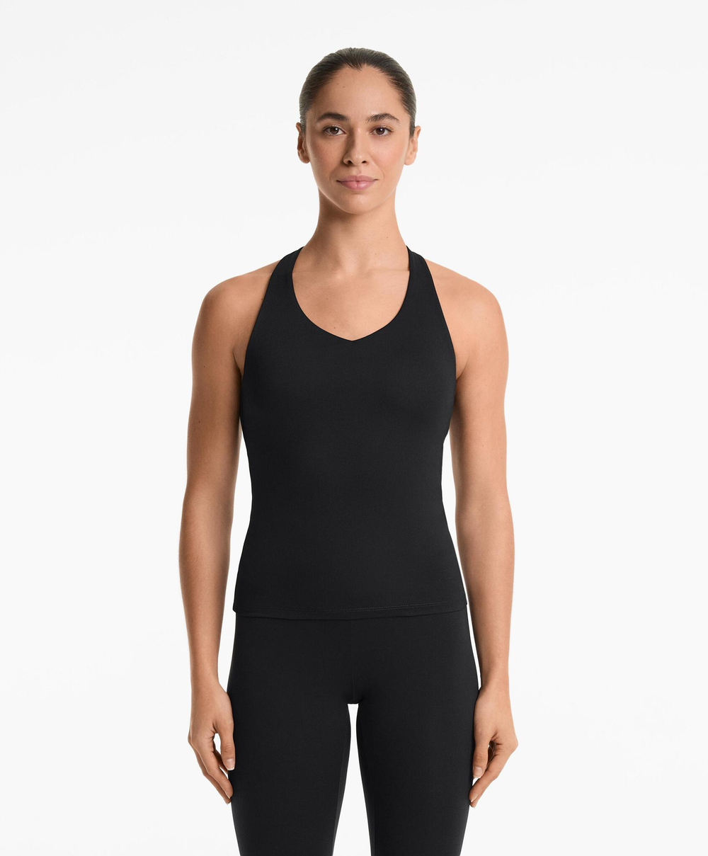 Oysho Майка Comfortlux длинная с несколькими бретелями и чашечками, черный