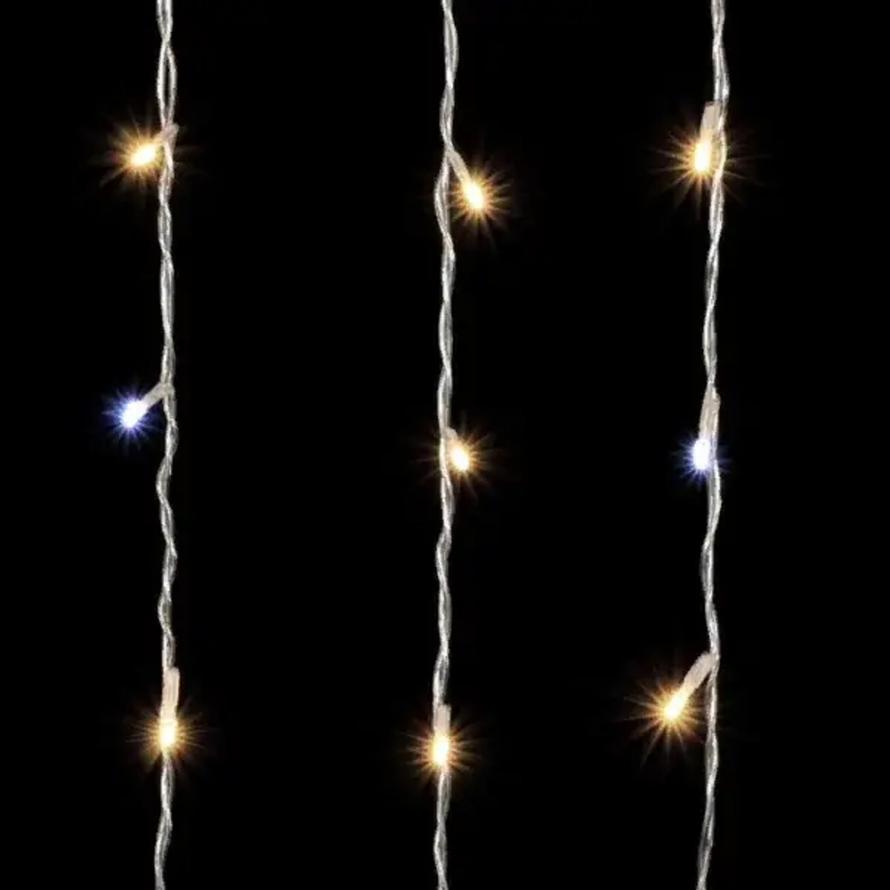 Светодиодный занавес 2*2 м., 400 теплых белых LED ламп, мерцание, прозрачный провод ПВХ, LTC (PCL402BLW-10-2WW)