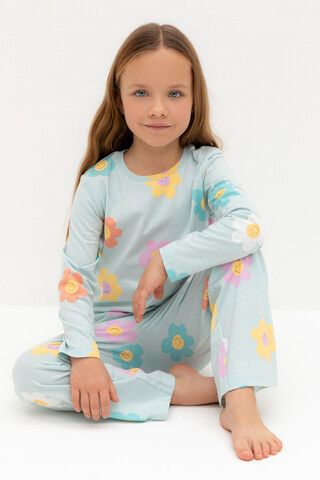 пижама  для девочки  К 1622/25/голубой опал,цветы